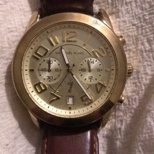 Michael Kors Leather Mercer Watch w/Gold Undertone